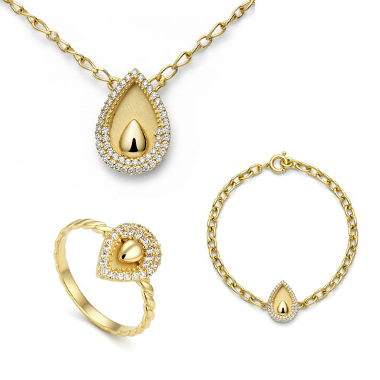 18K Gold Petite Teardrop Zircon Suite