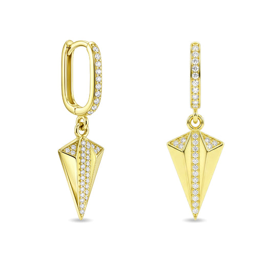18K Gold Modern Spire Zircon Drop Earrings