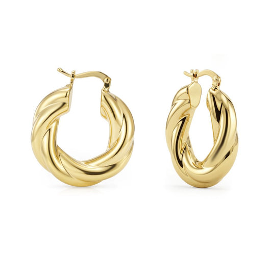 18K Gold Twisted Chunky Hoop Earrings