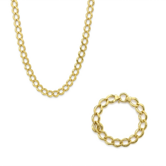 18K Gold Classic Chain Necklace & Bracelet Set