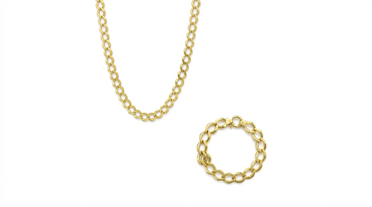 18K Gold Classic Chain Necklace & Bracelet Set