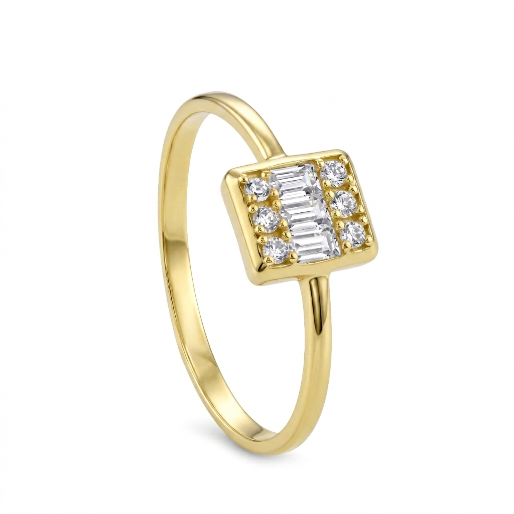 18K Gold Geometric Baguette Zircon Jewelry Set