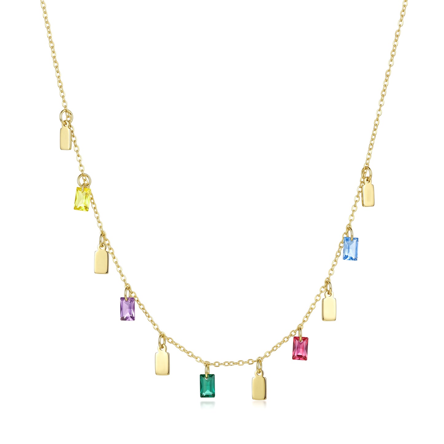18K Solid Gold Multicolor Baguette Zircon & Gold