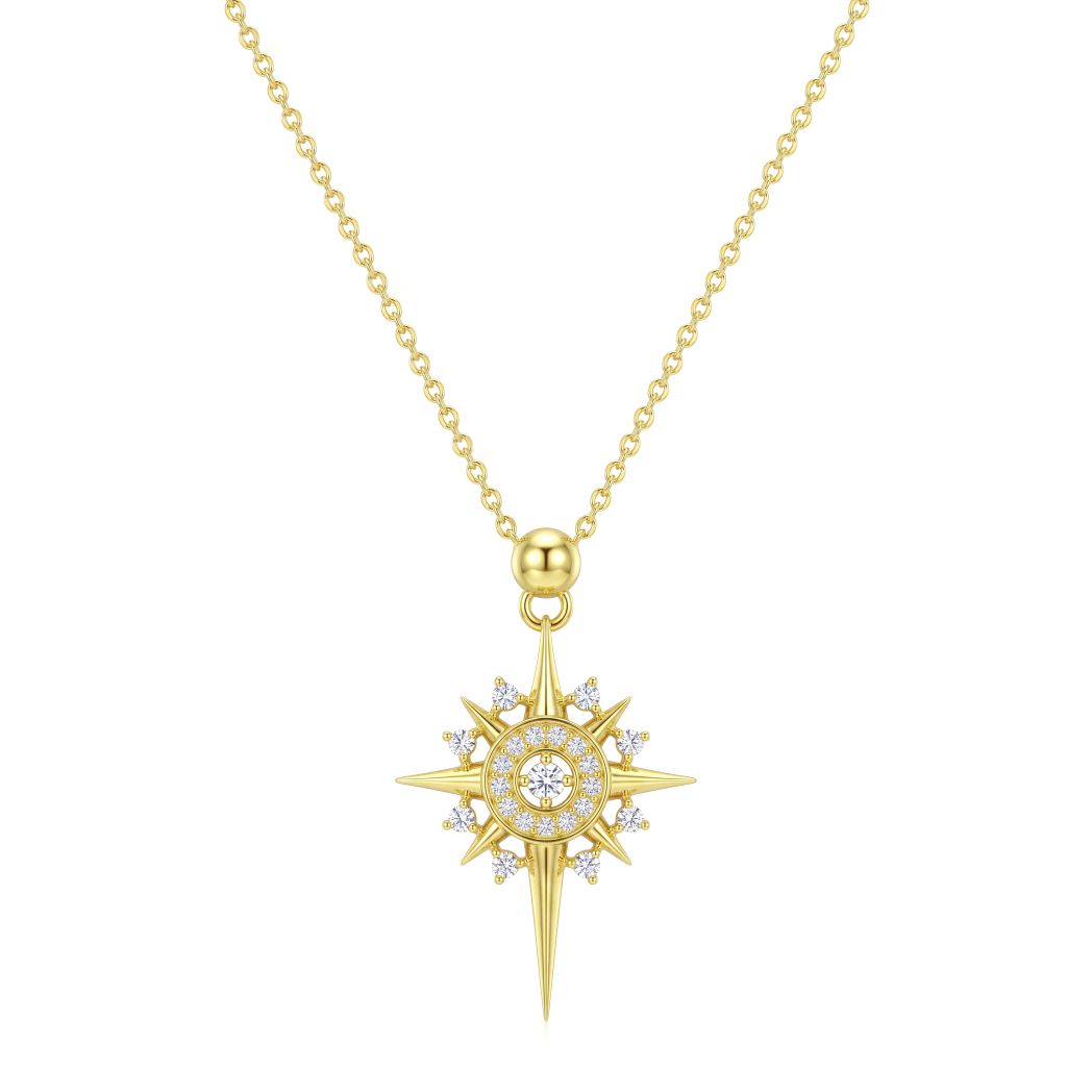 18K Gold Celestial North Star Pendant Necklace