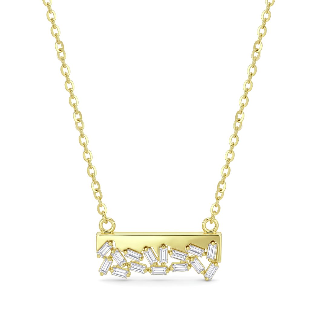 18K Gold Baguette Bar Necklace