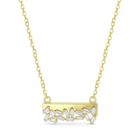 18K Gold Baguette Bar Necklace