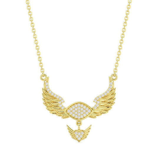 18K Gold Angel Wings & Heart Pendant Necklace