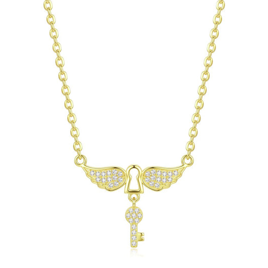 18K Gold Angel Wings Keyhole & Key Necklace