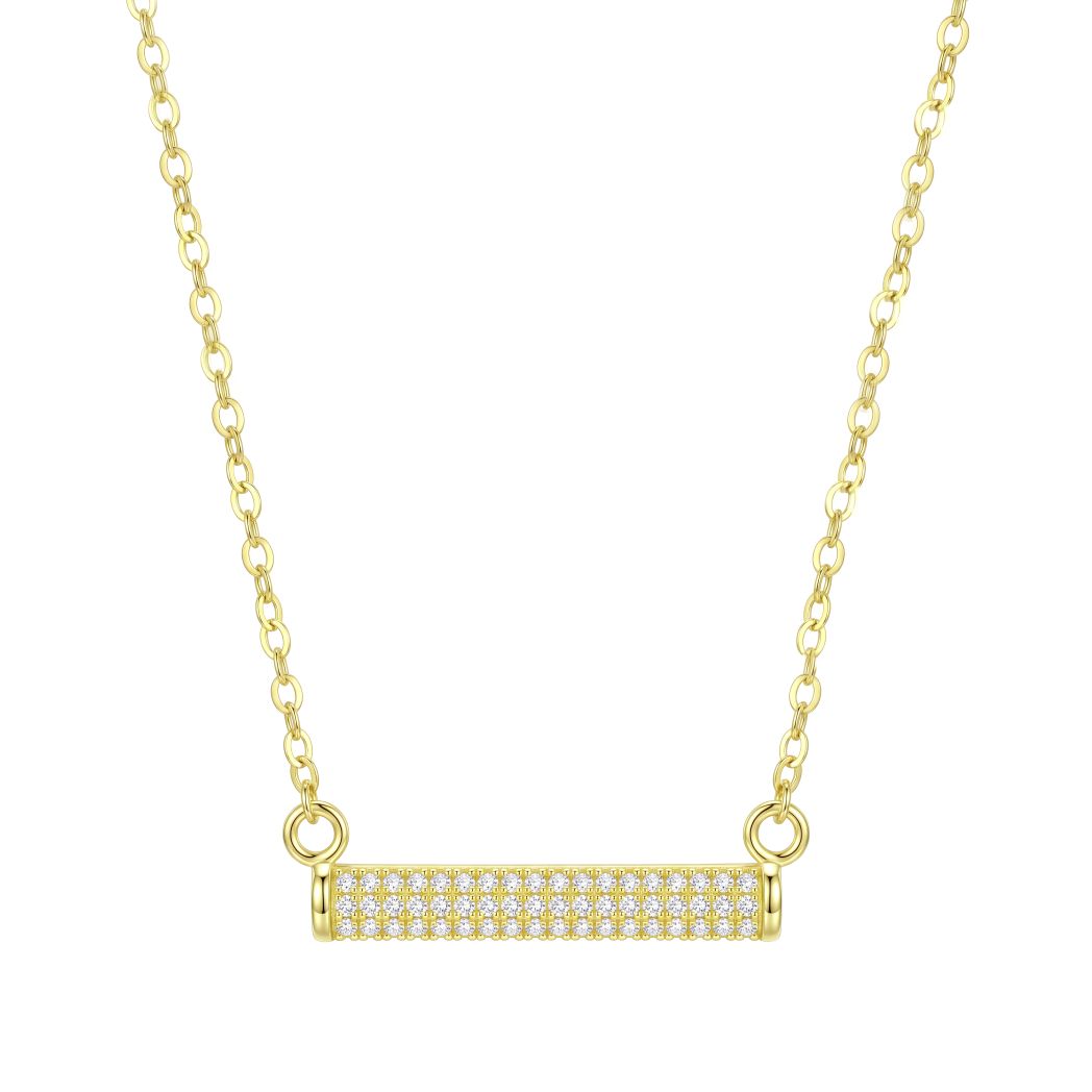 18K Gold Pave Bar Necklace