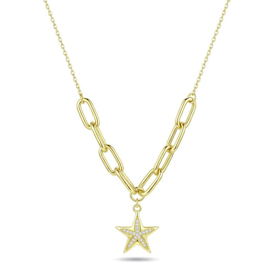 18K Gold Starfish Charm Paperclip Necklace