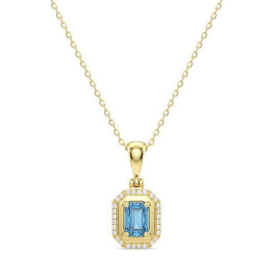 18K Gold Octagon Light Blue Zircon Frame Pendant