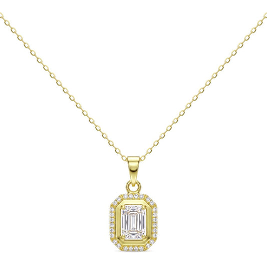18K Gold Emerald-Cut Clear & Cubic Zircon Necklace