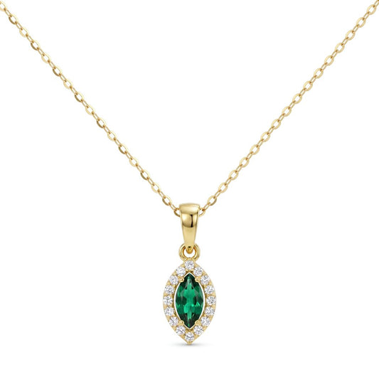 18K Gold Marquise Emerald-Green & Cubic Zircon Necklace