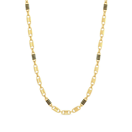 18K Men's Gold & Black Enamel Accent Chain Necklace
