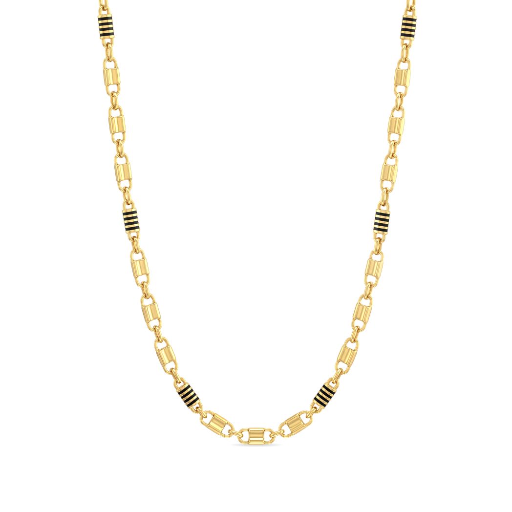 18K Men's Gold & Black Enamel Accent Chain Necklace