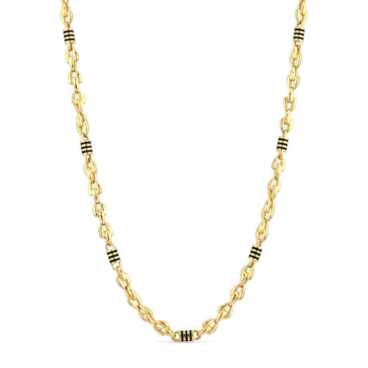 18K Men's Gold & Black Enamel Accent Chain Necklace