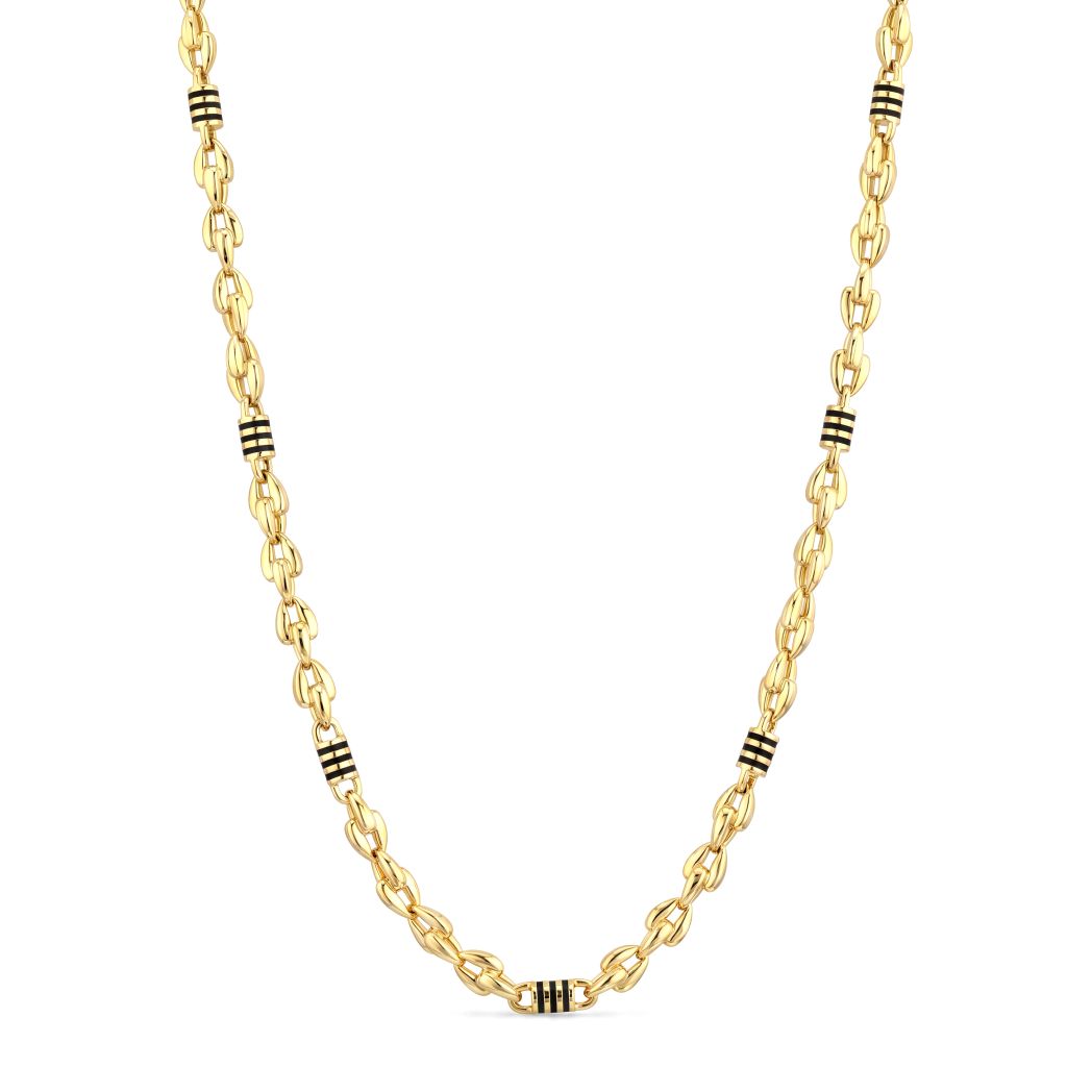 18K Men's Gold & Black Enamel Accent Chain Necklace