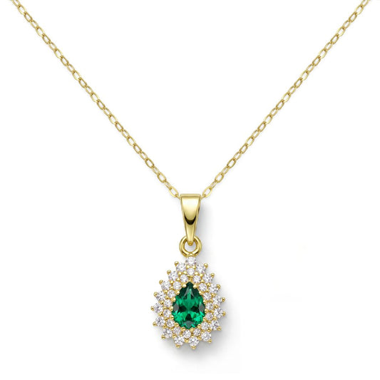 18K Gold Pear-Cut Emerald-Green Zircon Necklace