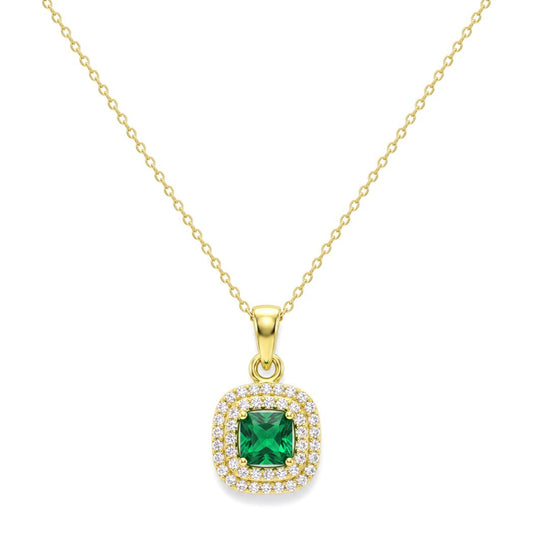 18K Gold Square Emerald-Green Necklace
