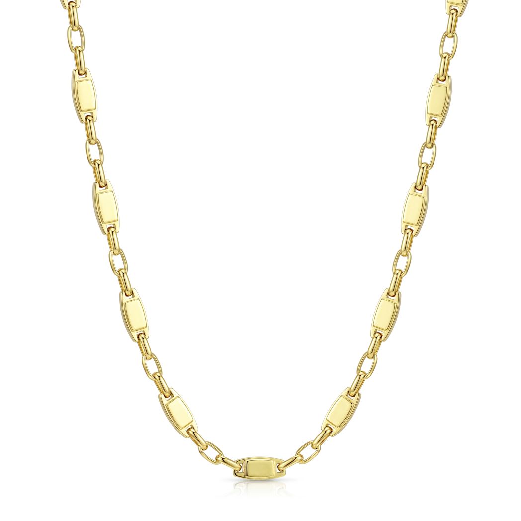 18K Men's Gold Bar Link Chain Necklace