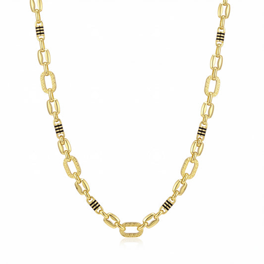 18K Men's Gold & Black Enamel Accent Chain Necklace