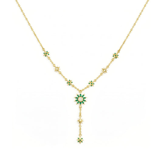 18K Gold Emerald-Toned Starburst Y-Necklace