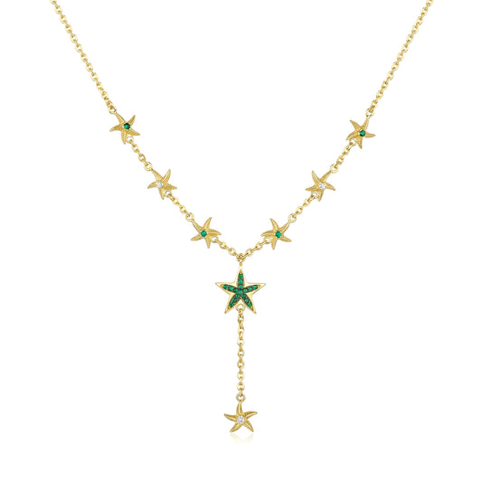 18K Gold Emerald-Toned Starfish Y-Necklace