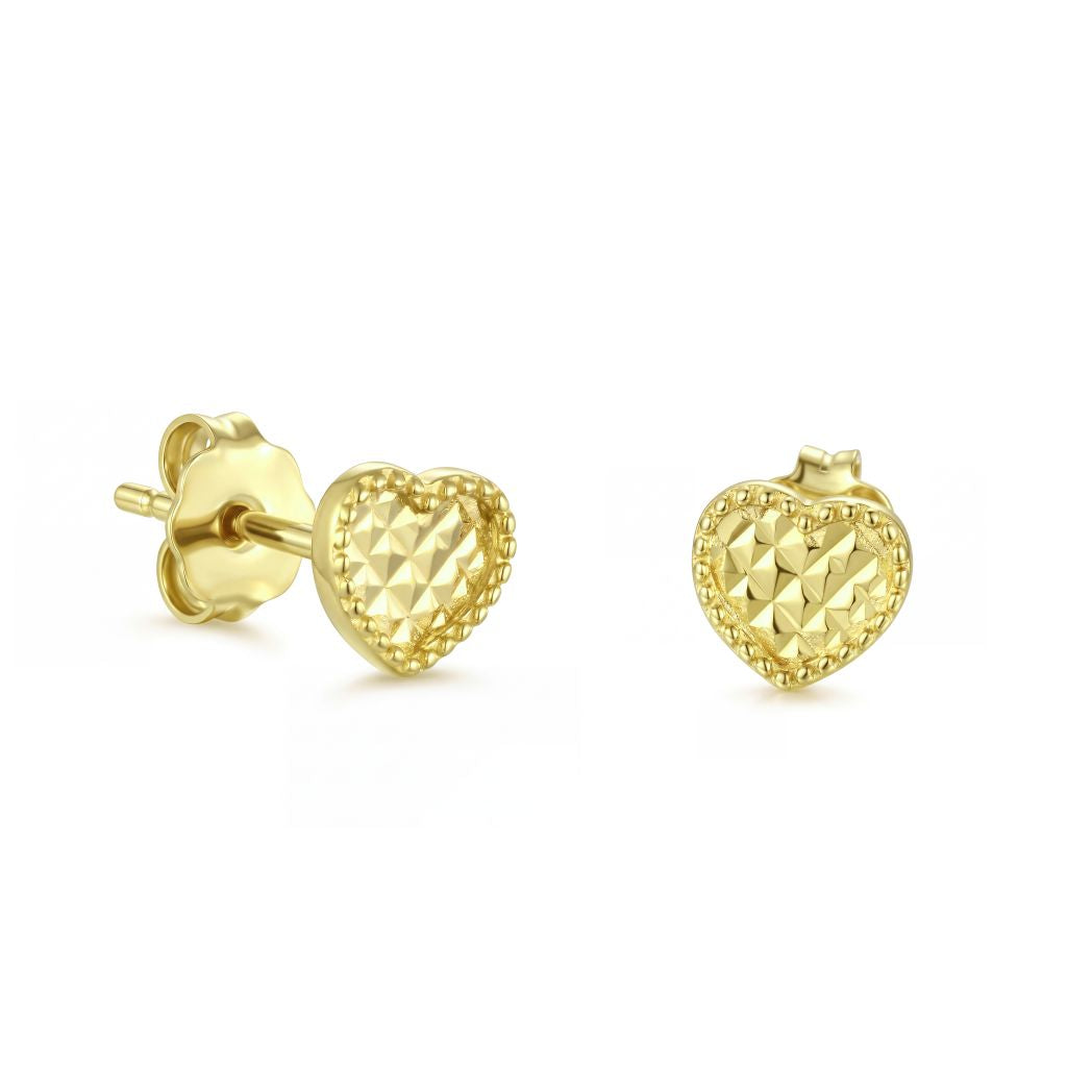 18K Gold Kids Textured Heart Stud Earrings