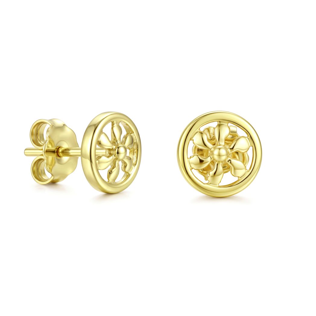 18K Gold Kids Openwork Floral Circle Stud Earrings