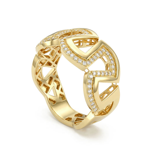 18K Gold Geometric Zigzag Zircon Ring