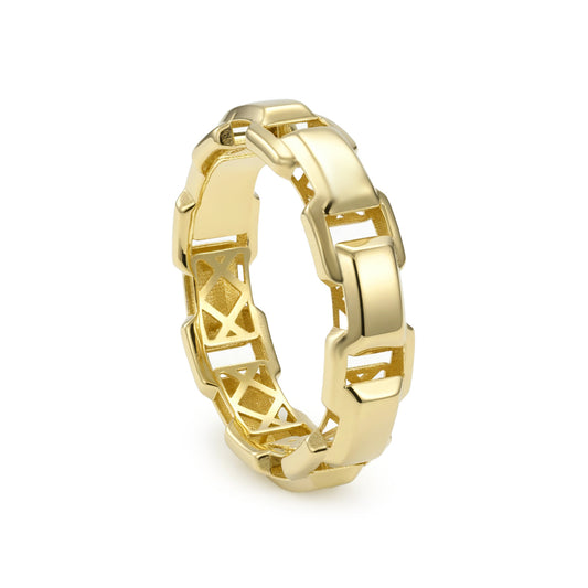 18K Gold Geometric Link Band