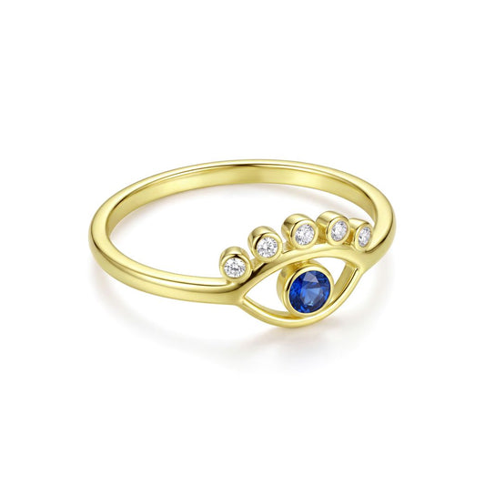 18K Gold Evil Eye Ring with Blue Stone