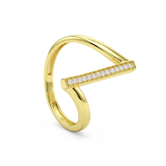 18K Gold Abstract Wave Bar Ring