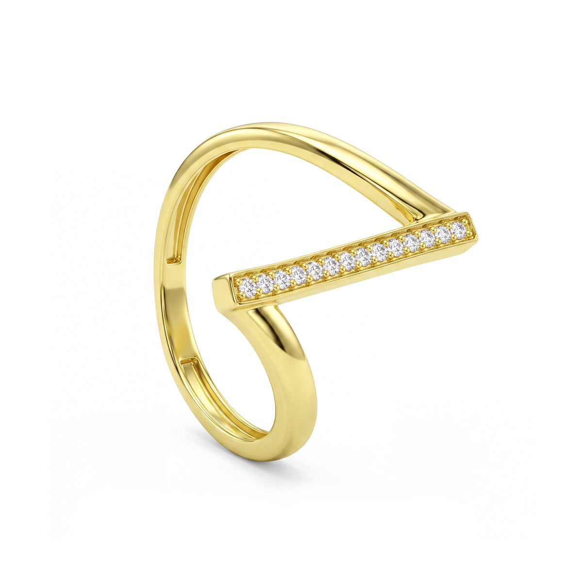 18K Gold Abstract Wave Bar Ring