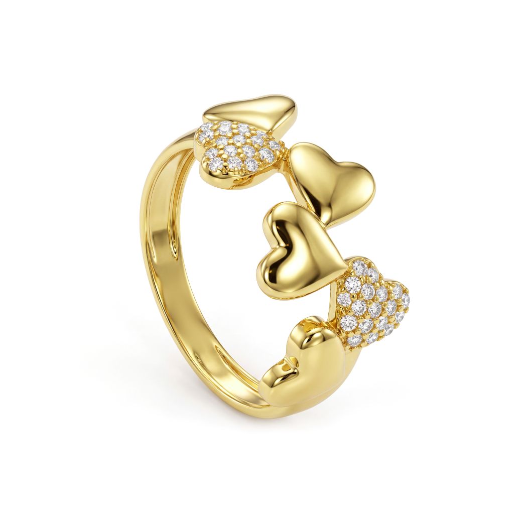 18K Gold Cluster Hearts Zircon Ring