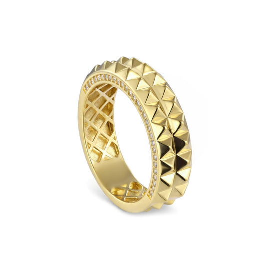 18K Gold Pyramid Stud Zircon Band
