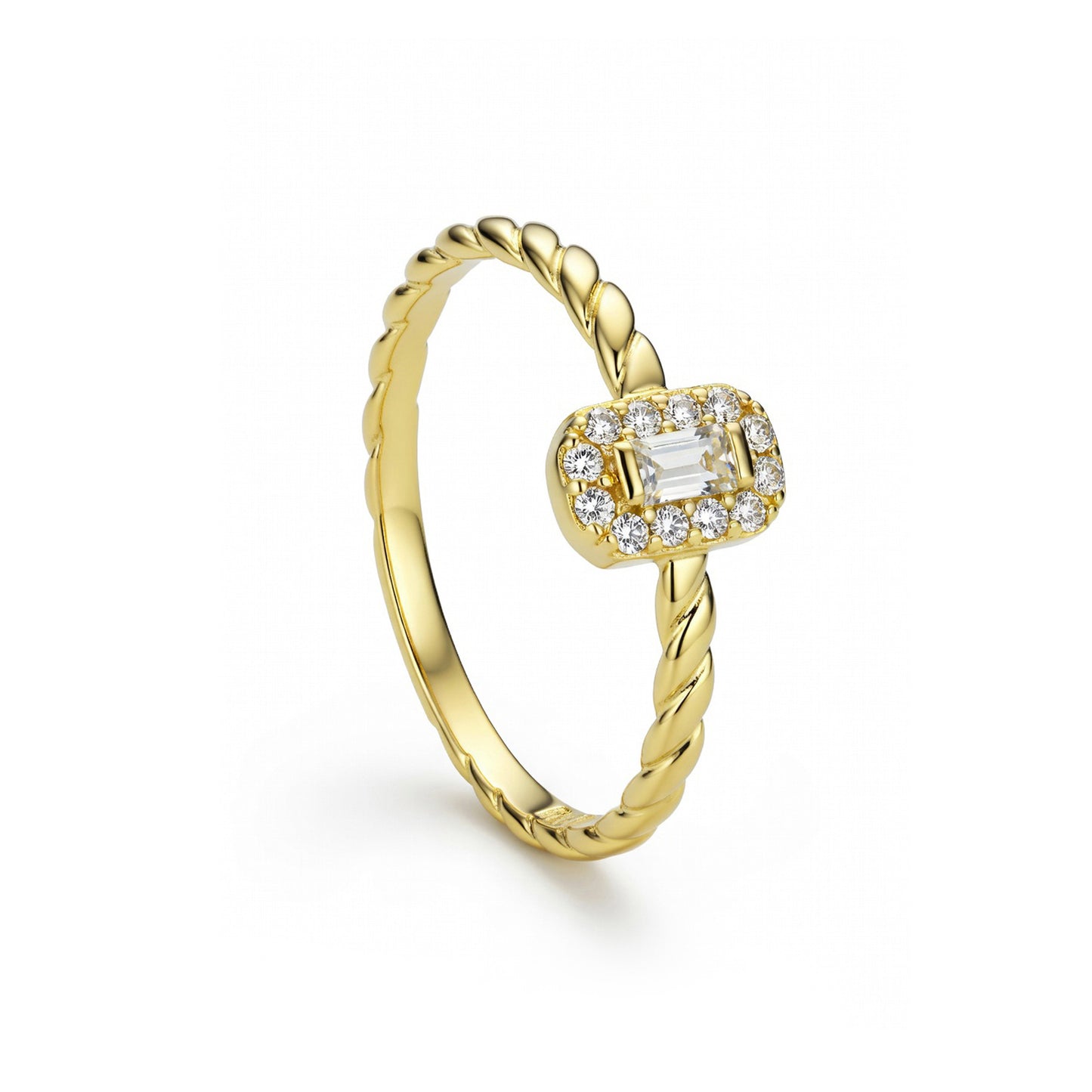 18K Gold Rope-Band Baguette Ring