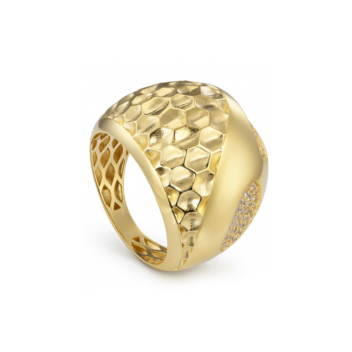 18K Gold Artisan Hammered Statement Ring
