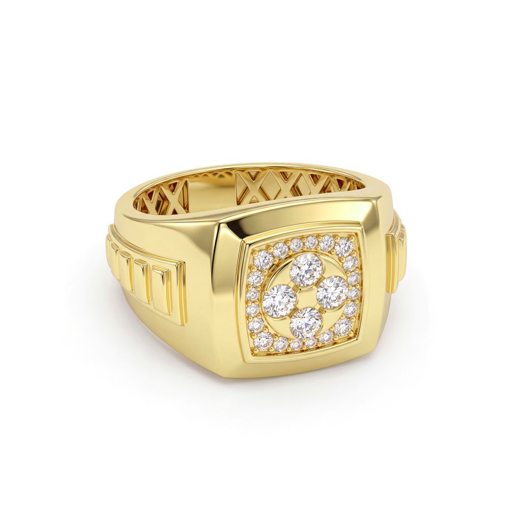 18K Gold Men's Quad-Cluster Zircon Ring