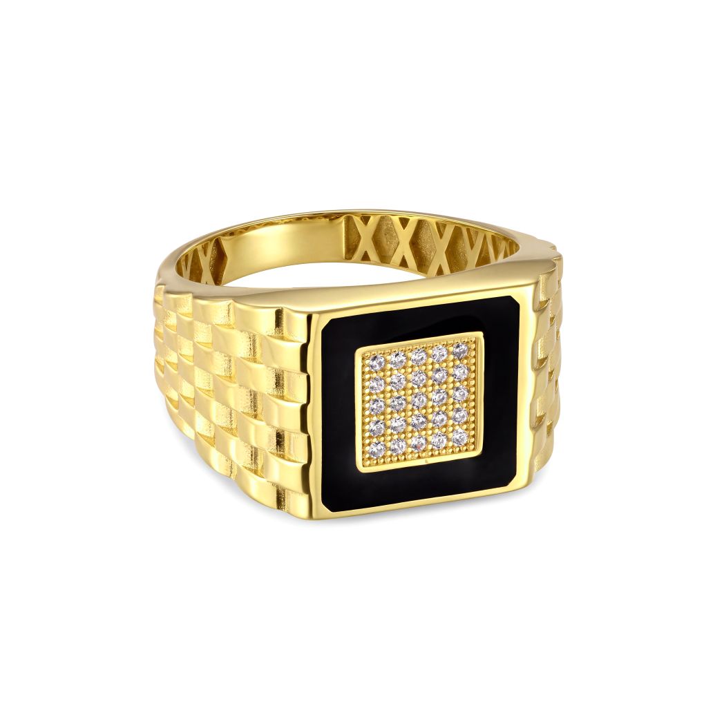 18K Gold Men's Black Enamel
