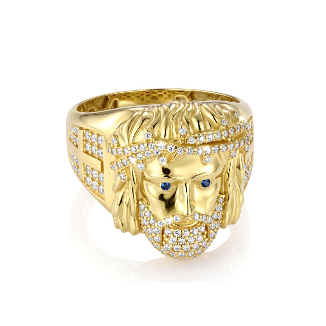 18K Gold Men's Jesus Face Sculpted Signet Ring