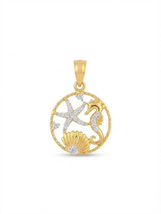 18K Gold Ocean Life Round Pendant