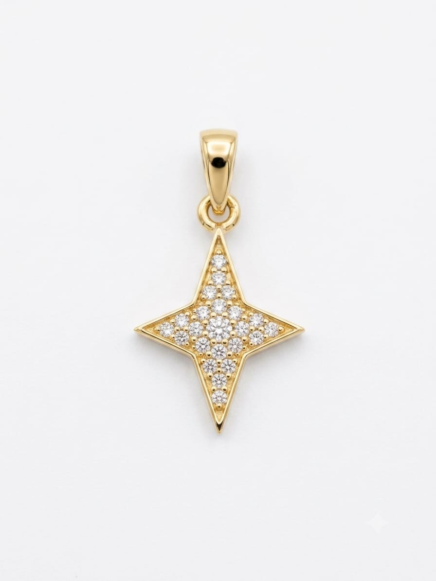 18K Gold North Star Zircon Pendant