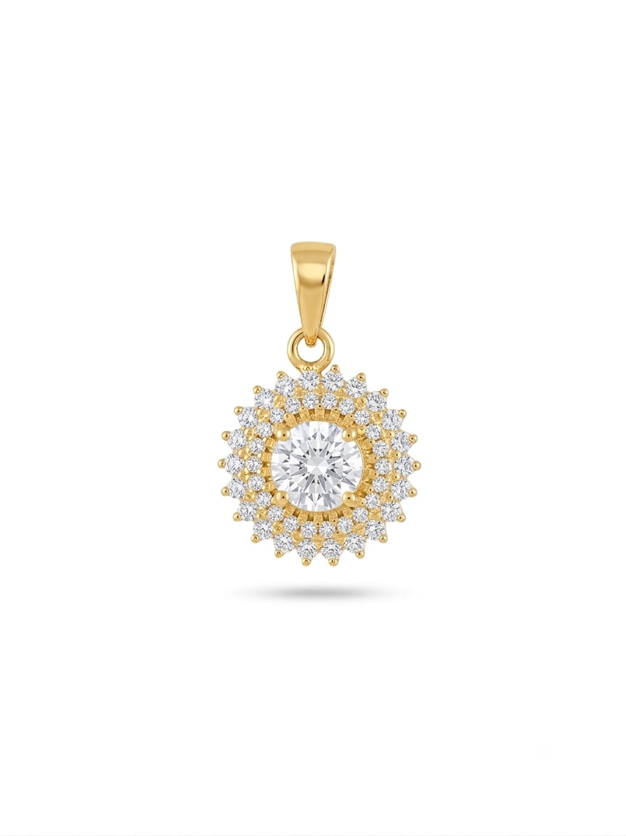 18K Gold Classic Round Zircon Halo Pendant