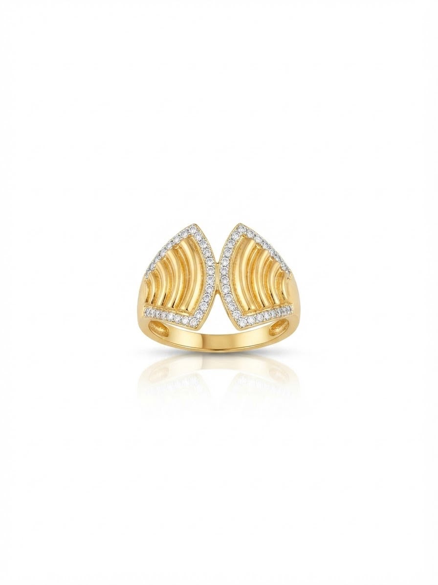 18K Gold Ribbed Art Deco Ring