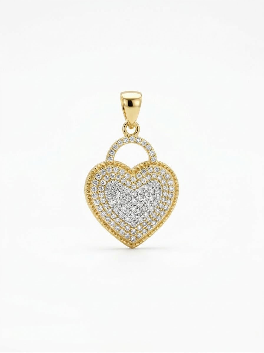 18K Gold Heart Padlock Pendant