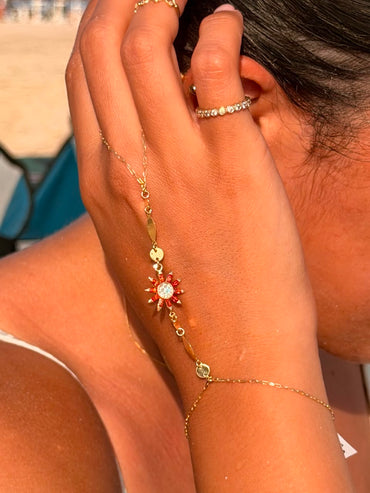 18K Gold Hand Chain with Sun Design
