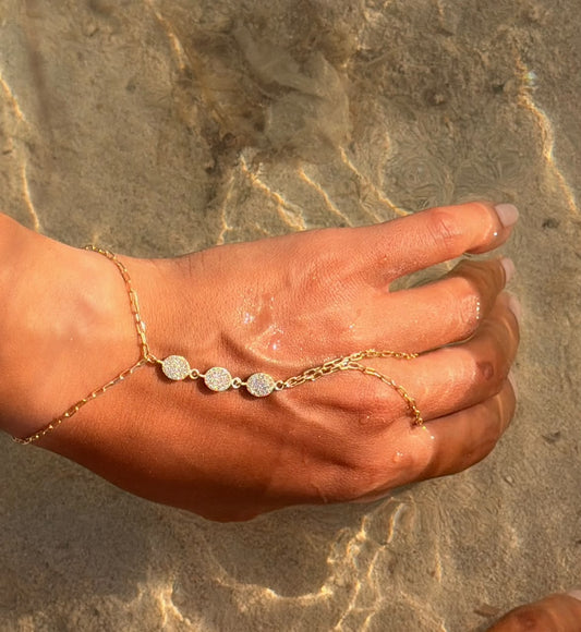 18K Gold Shimmering Zircon Circle Hand Chain