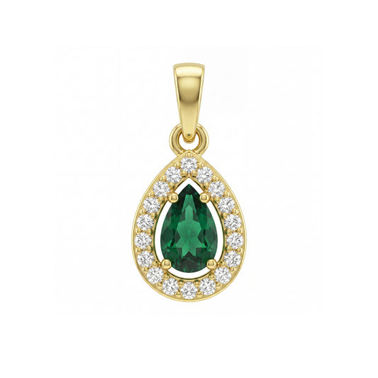 18K Gold Pear-Shaped Halo Pendant