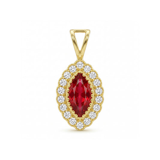 18K Gold Marquise-Shaped Halo Pendant